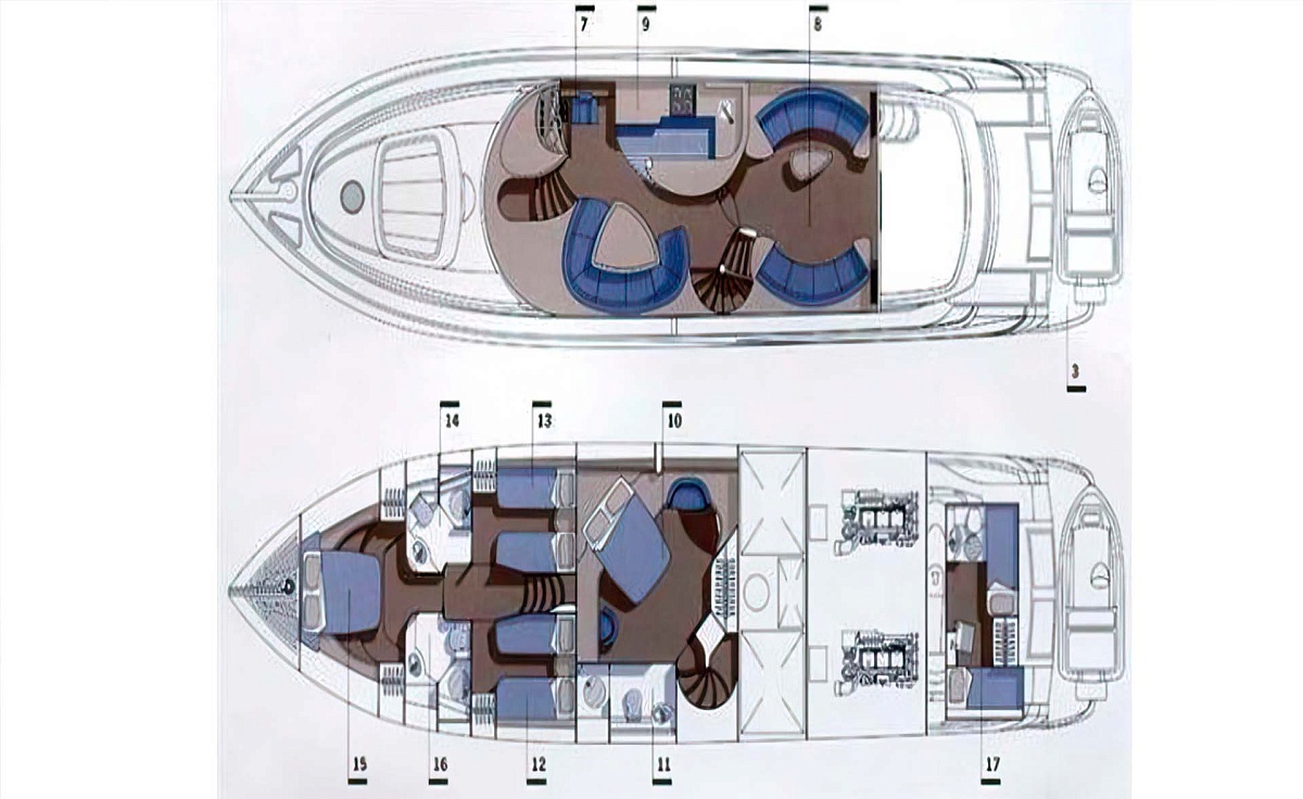 Аренда моторной яхты Sunseeker 75 Vogue of Monaco на Мальдивах - планы палуб
